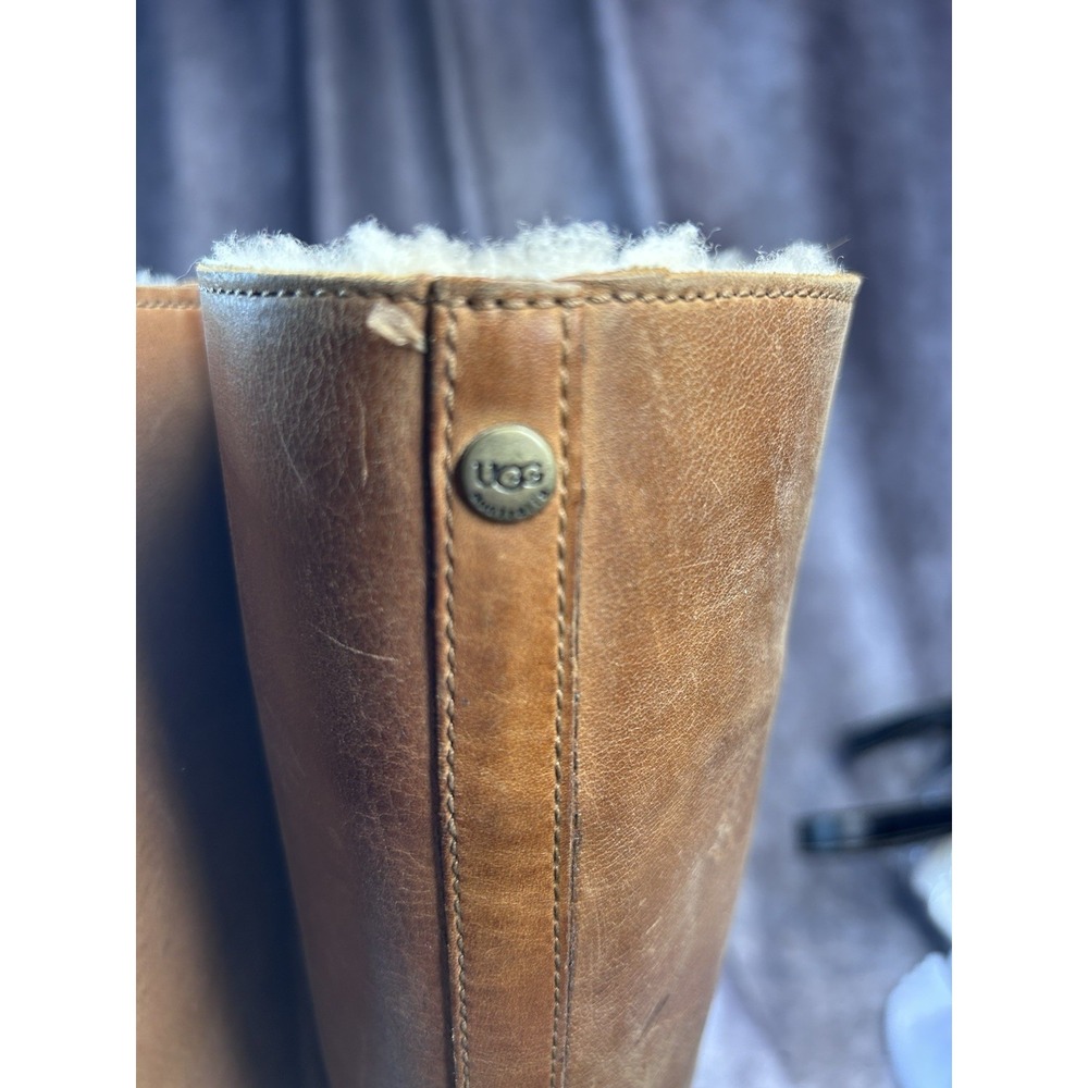 UGG Australia Women's 9.5 Brown Leather Tall Riding Boots Shearling Lined - Picture 7 of 7